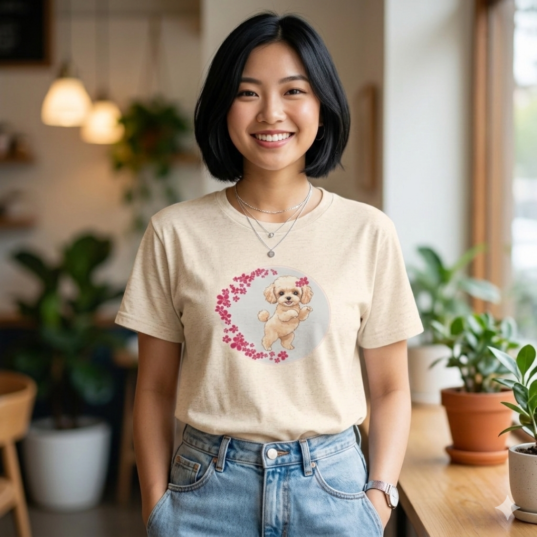 Unisex classic tee - Spring puppy poodle cherry blossoms